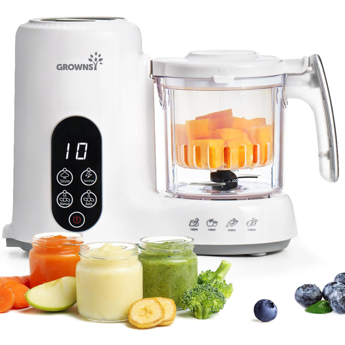 Grownsy Baby Food Maker, Steamer & Blender Baby Food Processor, White