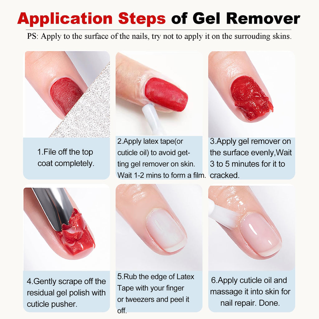 Gel Nail Polish Remover, 15ml Gel Remover for Nails No Need to Soak or Wrap