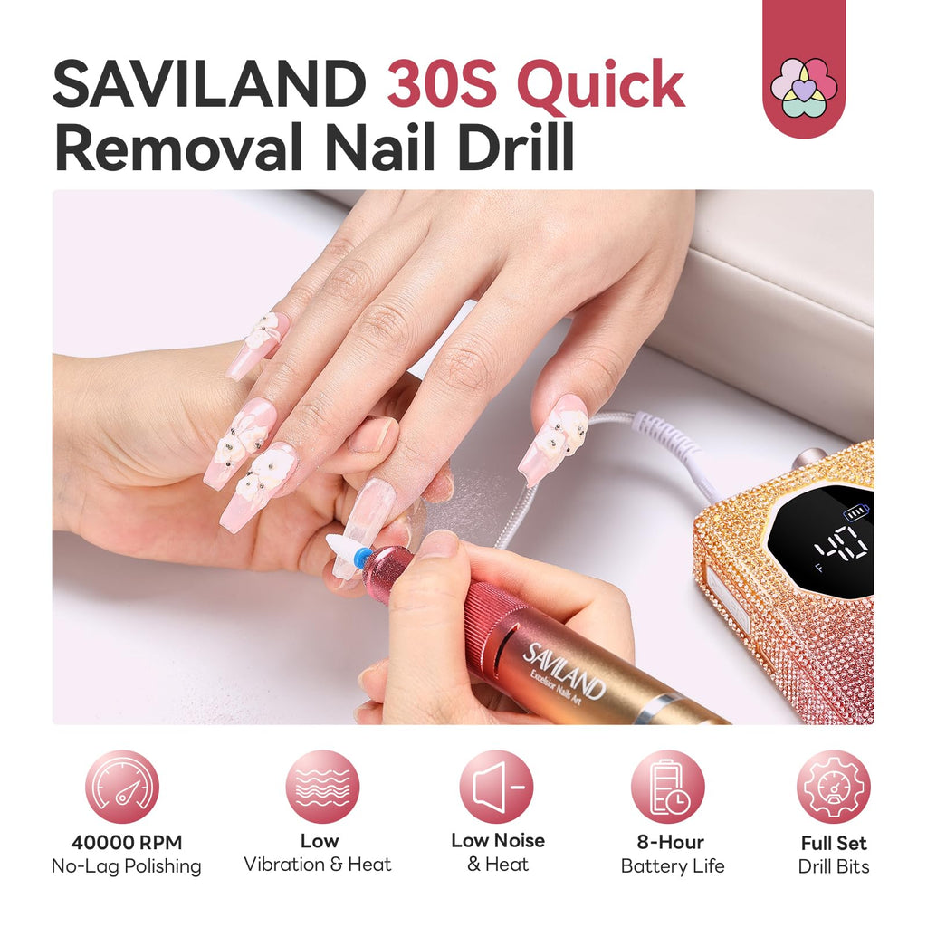 SAVILAND Electric Nail Drill 30S Fast Removal 40000RPM for Acrylic Nails