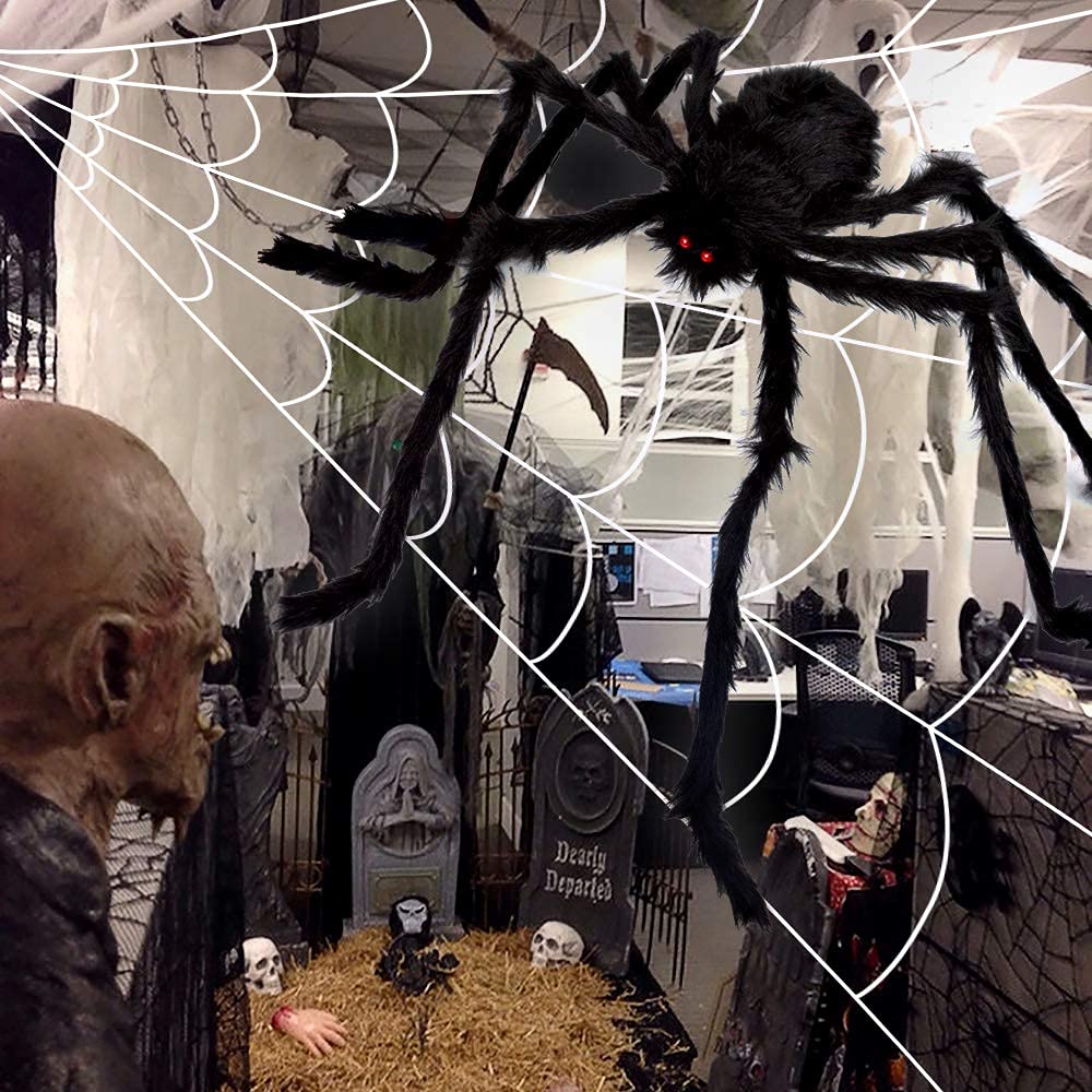 OCATO 200" Halloween Decorations Spider Web Outdoor +59" Giant Spider Décor