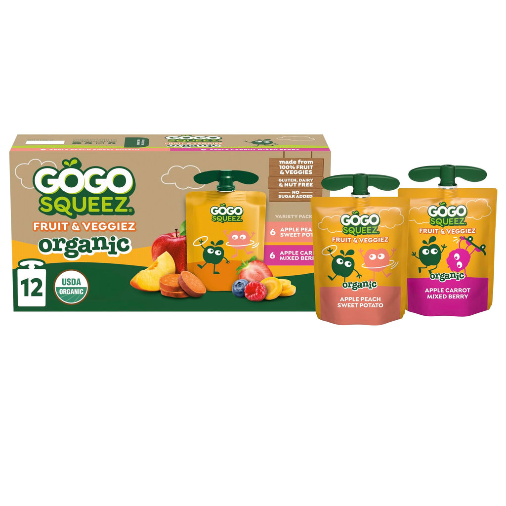 GoGo squeeZ No Sugar Added Organic Fruit & veggieZ Applesauce, 12 Count