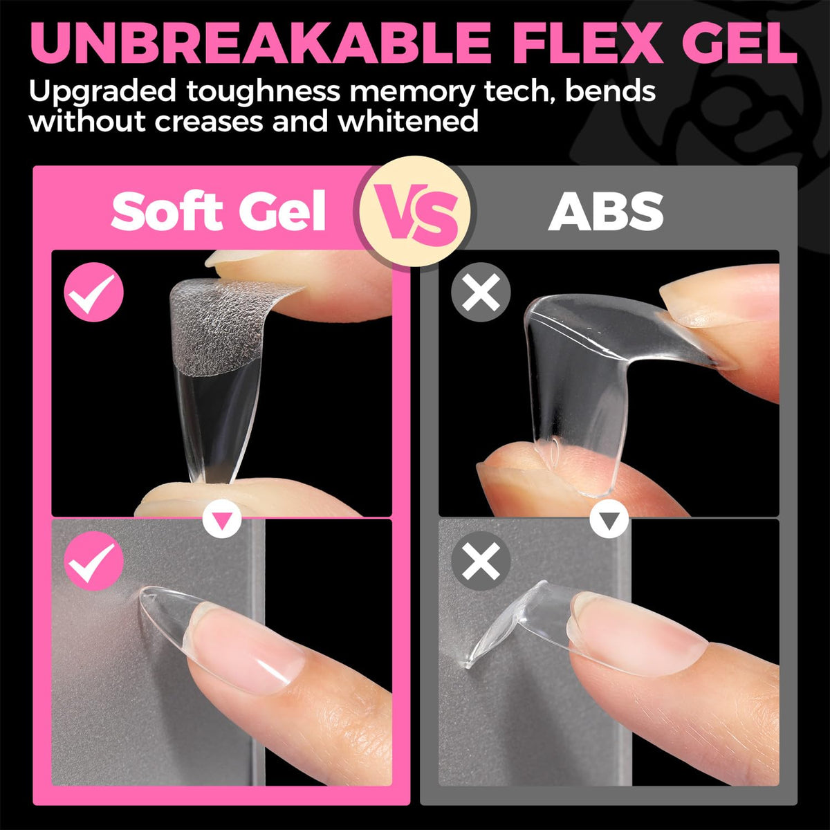 UNA GELLA Almond Gel Nail Tips, 504 Clear Tips, 12 Sizes