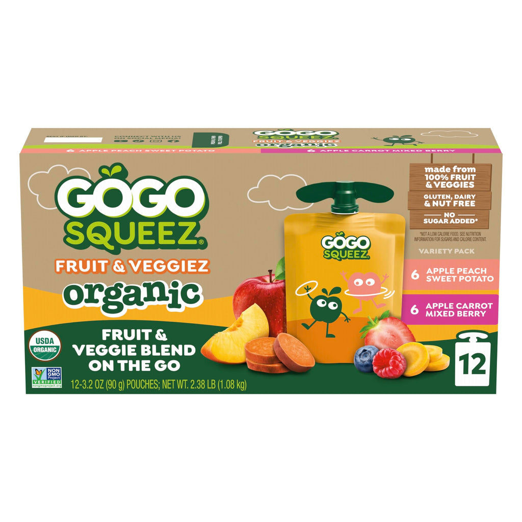 GoGo squeeZ No Sugar Added Organic Fruit & veggieZ Applesauce, 12 Count