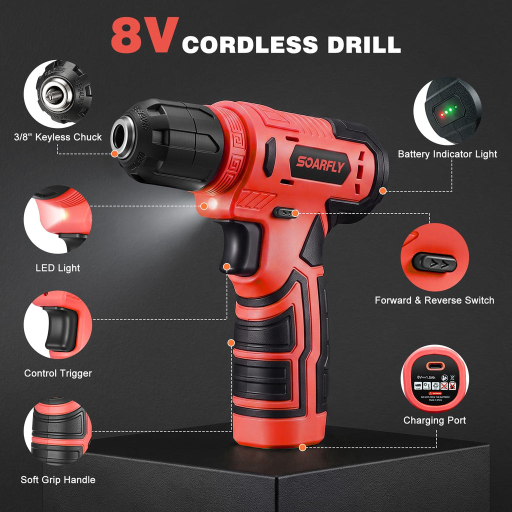 157-Piece Tool Set, 8V Cordless Drill Set, Hand Tool Kit for Men and Women