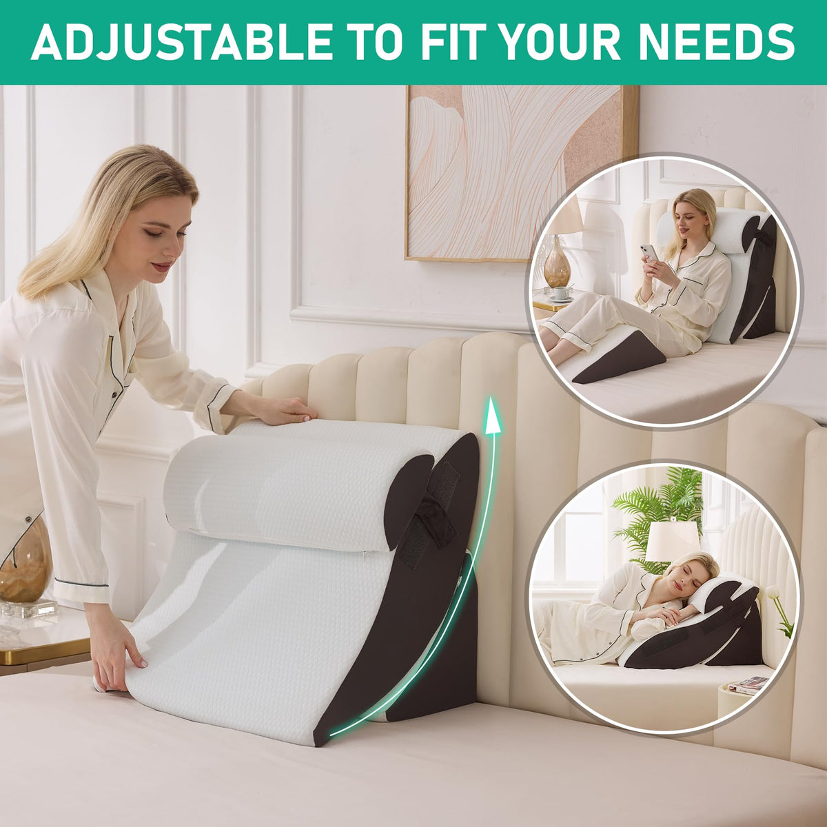 Bambulex 4PCS Wedge Pillow Set for After Surgery, White/Grey
