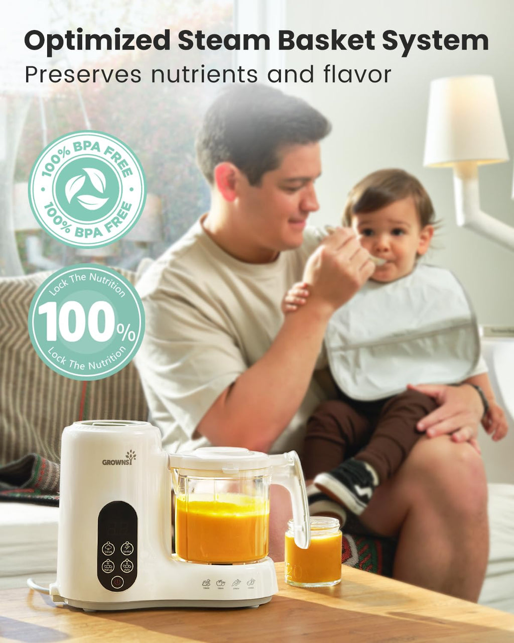 Grownsy Baby Food Maker, Steamer & Blender Baby Food Processor, White