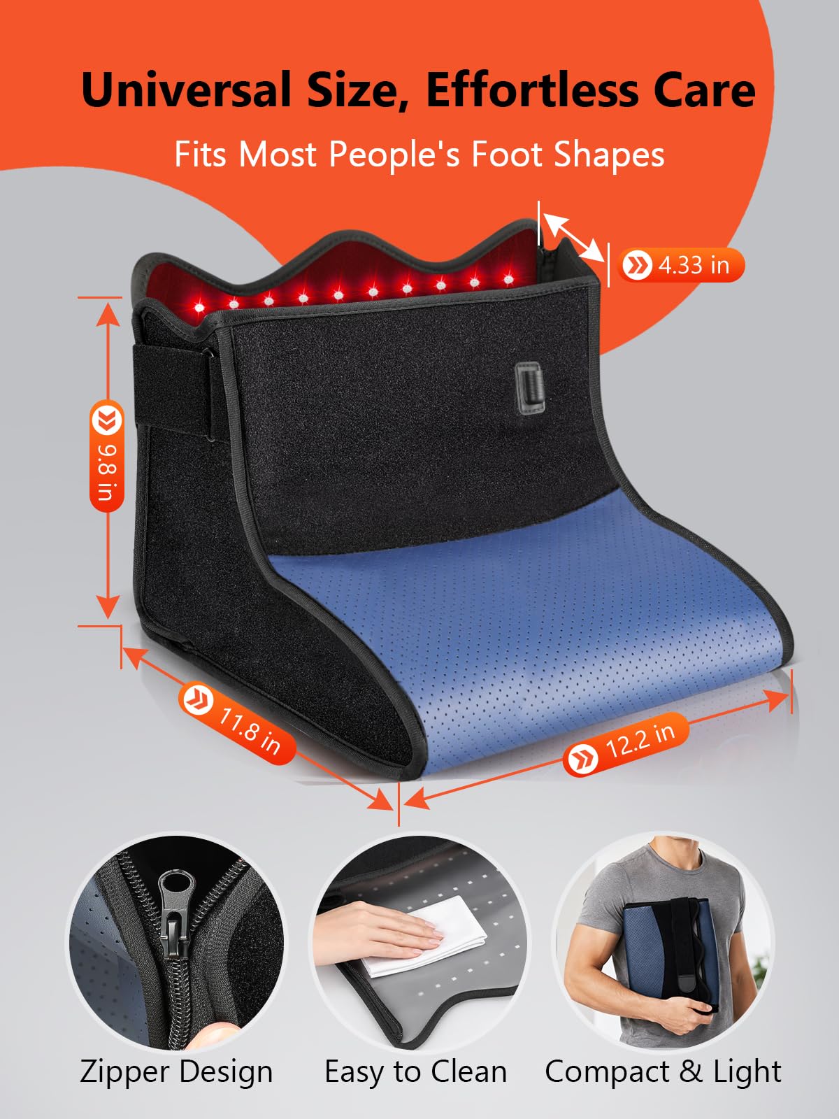 Red Light Therapy for Feet with Heat & Pulse, 180 Tri-Chips LEDs 660nm & 850nm, 5 Light Intensities & 10/40HZ Pulse, 10-90 Min Timer, Foldable Infrared Light Feet Wrap for Ankle Heel, Blue