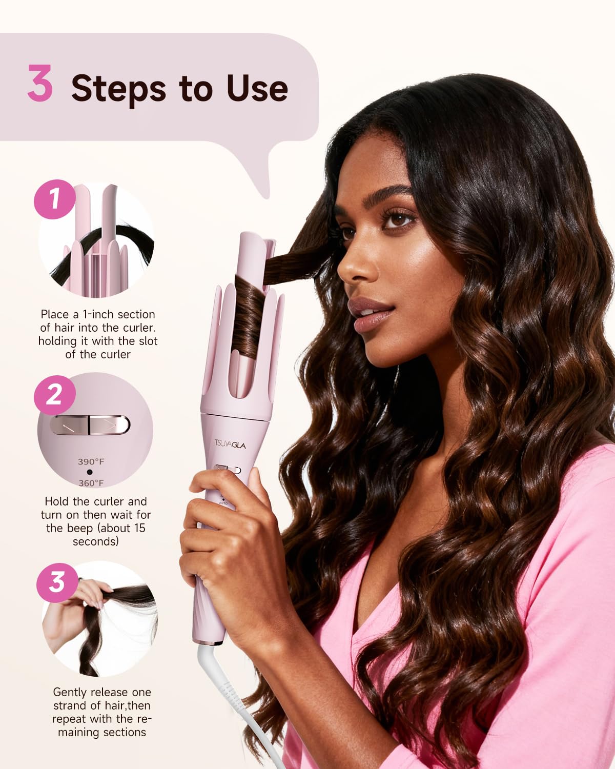 TSUYAGLA 5 in 1 Automatic Curling Iron Set with 3 Interchangeable Barrels