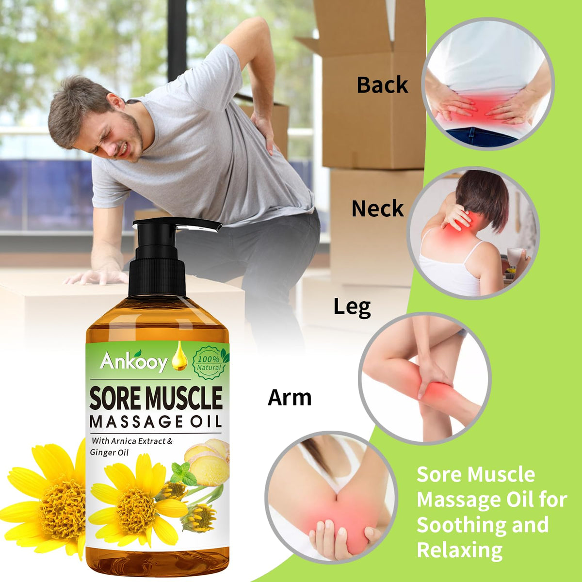 3 Pack Massage Oil for Massage Therapy,Sore Muscle Arnica Oil & Relaxing Lavender Oil & Ginger Oil Lymphatic Drainage & Massage Ball,Massage Kit Gifts for Women Men,Spa Gifts Birthday Gifts for Women