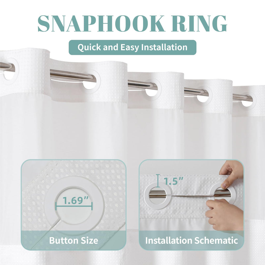 eachope No Hook Waffle Shower Curtain with Snap-in Liner, 71x74 Inch, White