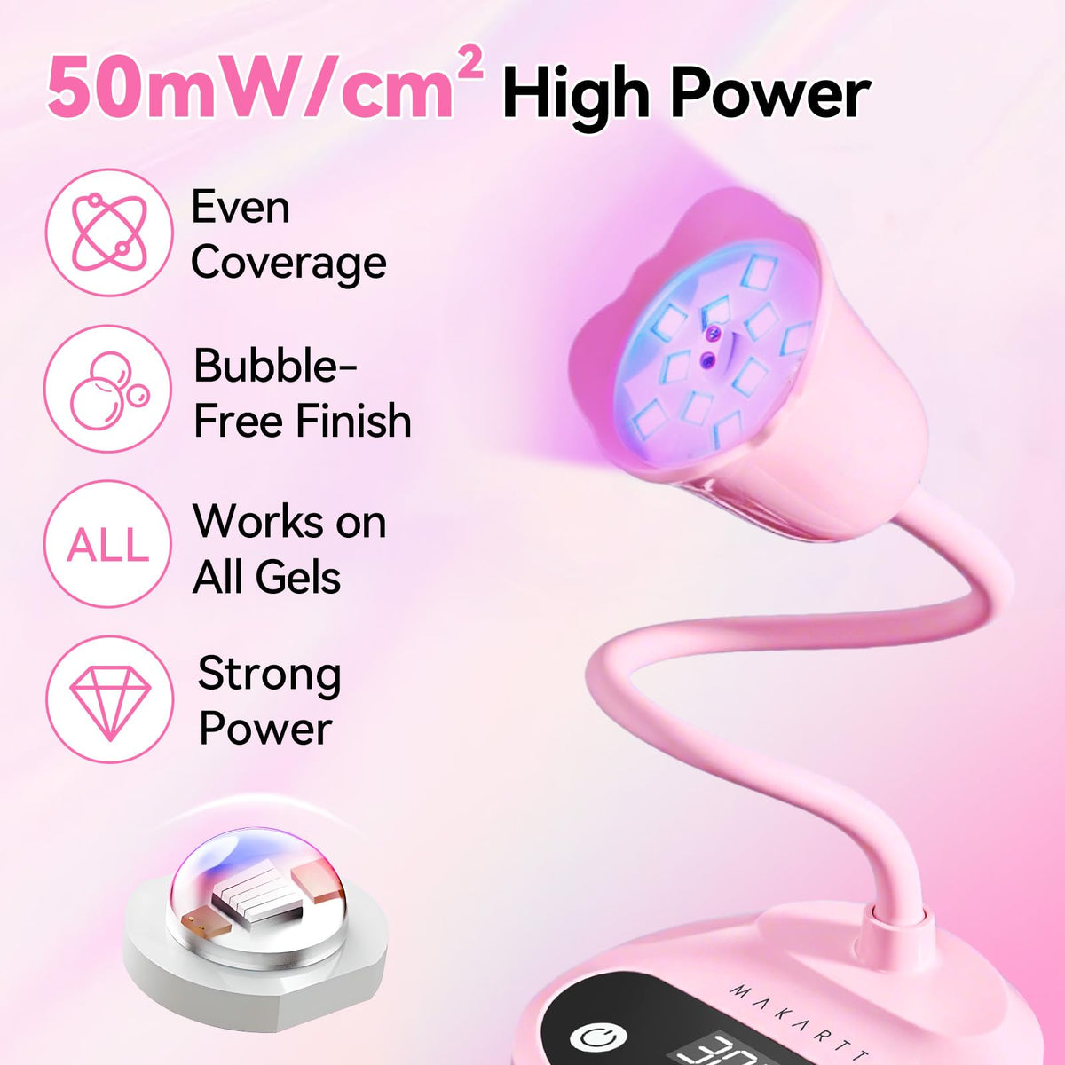 Makartt Cordless Flash Cure UV Nail Lamp for Gel Nails Adjustable Gooseneck