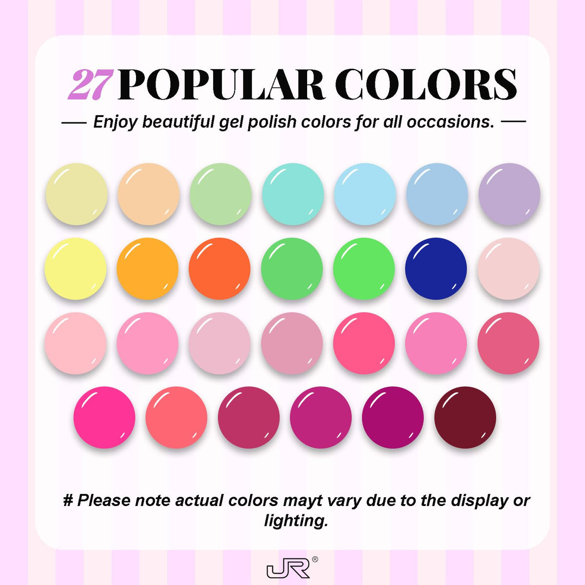 JR 48Pcs Gel Nail Polish Kit 27 Colors Full Size 15ml Base Top Coat Soak Off Manicure Set Storage Box Gift For Women And Girls