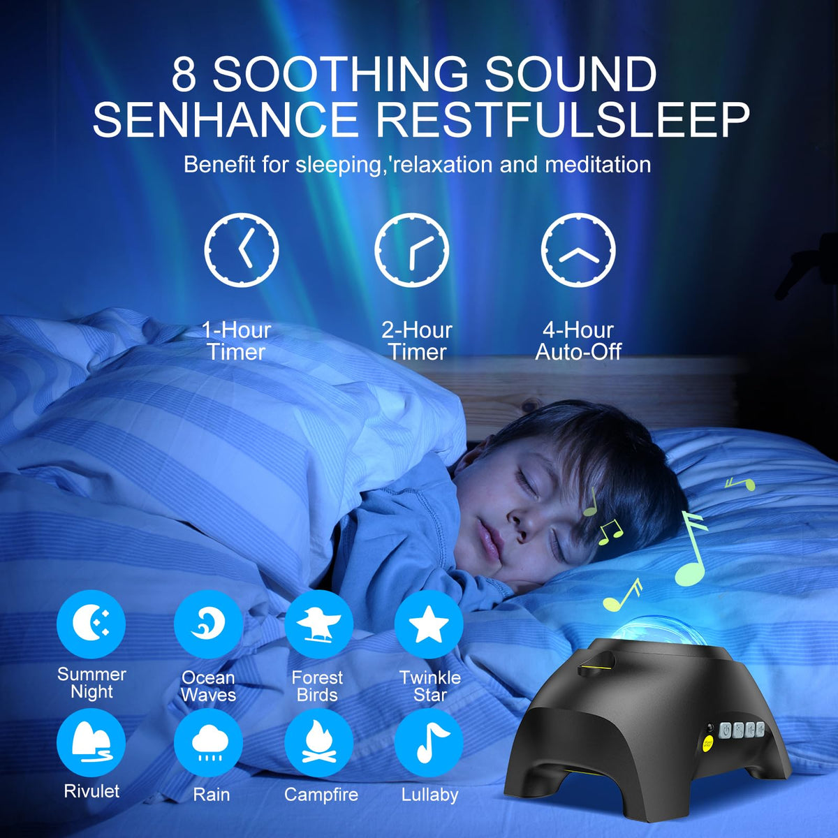 Northern Galaxy Light Aurora Projector with 33 Light Effects, Night Lights LED Star Projector for Bedroom Nebula Lamp, Remote Control, White Noises, Bluetooth Speaker for Parties Black