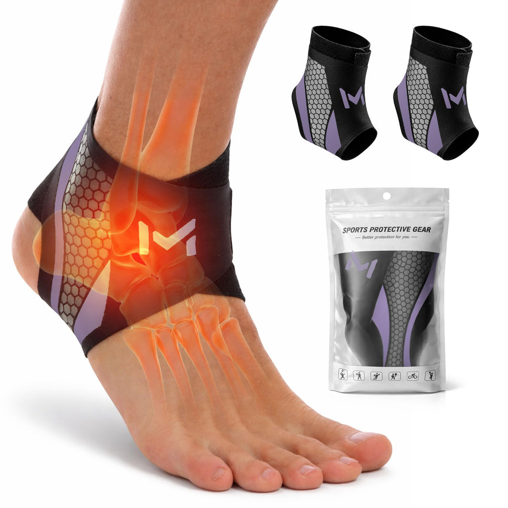 Qiknuny 2 Pack Ankle Brace Compression Support for Men Women, Adjustable Lace-Up Ankle Stabilizer with Straps, Breathable Support for Running, Basketball, Gym, Sprained Ankle & Daily Use, Purple