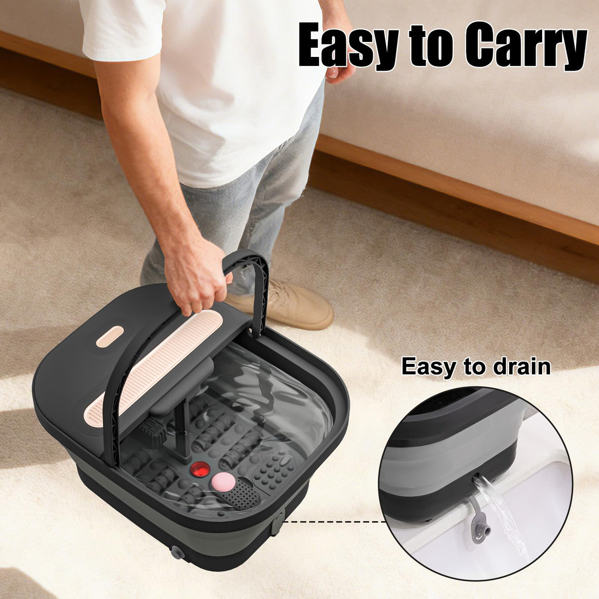 FOFOJÔY Collapsible Foot Spa Bath with Massager and Heat and Bubble Jets, Temperature Control, Remote Control, Pumice Stone, Pedicure Foot Spa for Relaxation Gift for Women Man