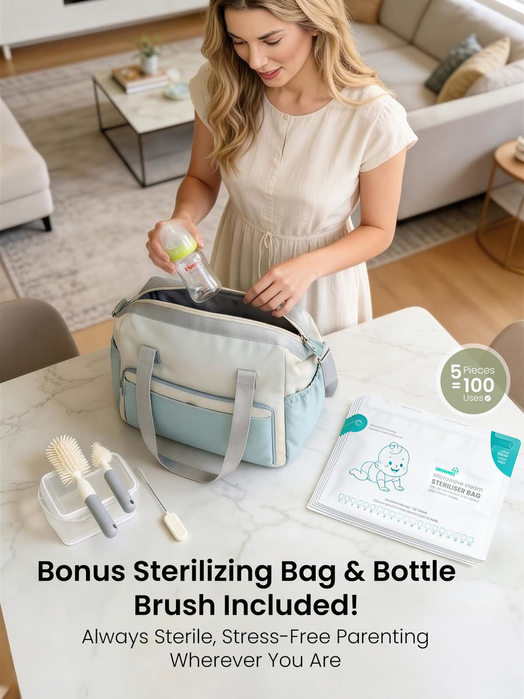 GROWNSY Baby Bottle Sterilizer and Dryer, 3-Tier, with Travel Kit