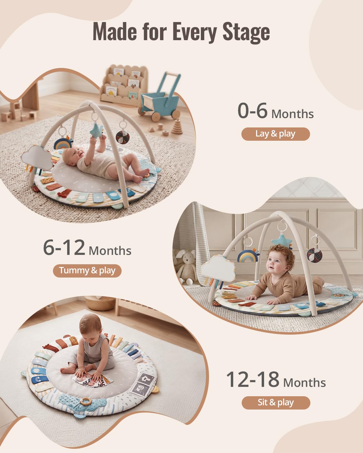 Blissful Diary Baby Play Gym, 5 Development Zones Activity Tummy Time Mat