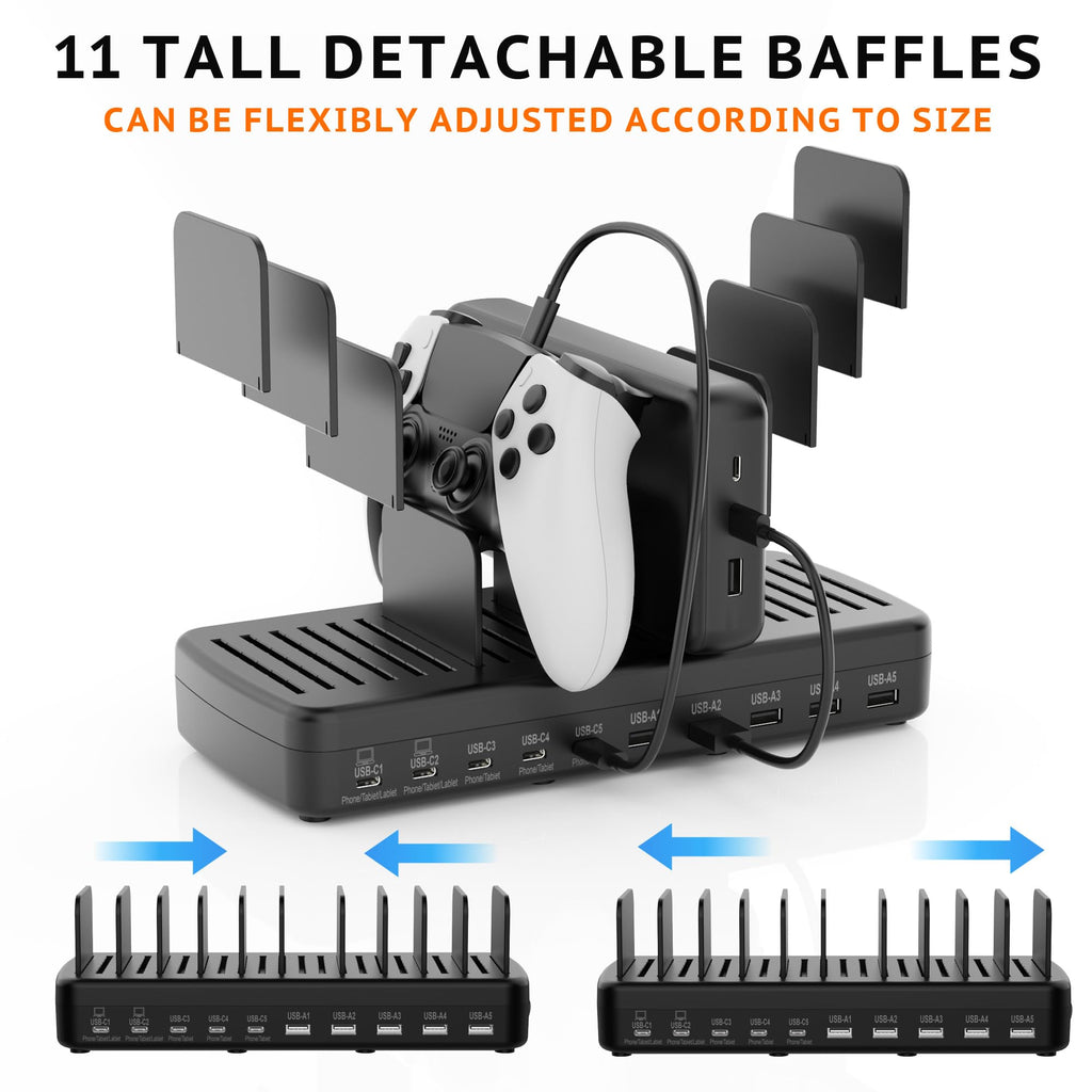Charging Station for Multiple Devices, Adjustable Dividers Charger Dock