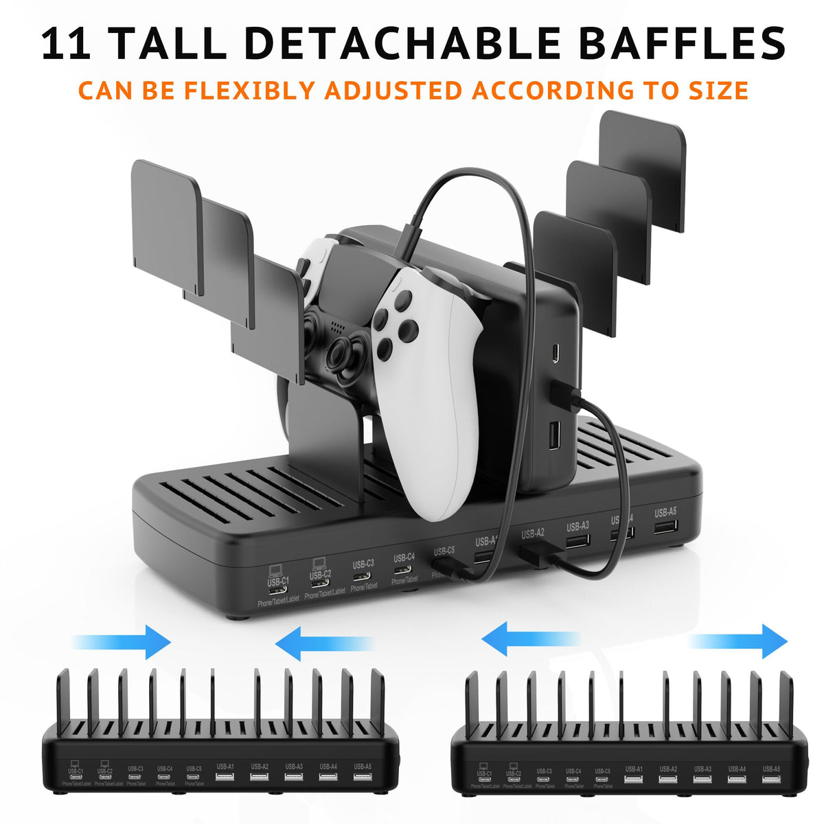 Charging Station for Multiple Devices, Adjustable Dividers Charger Dock