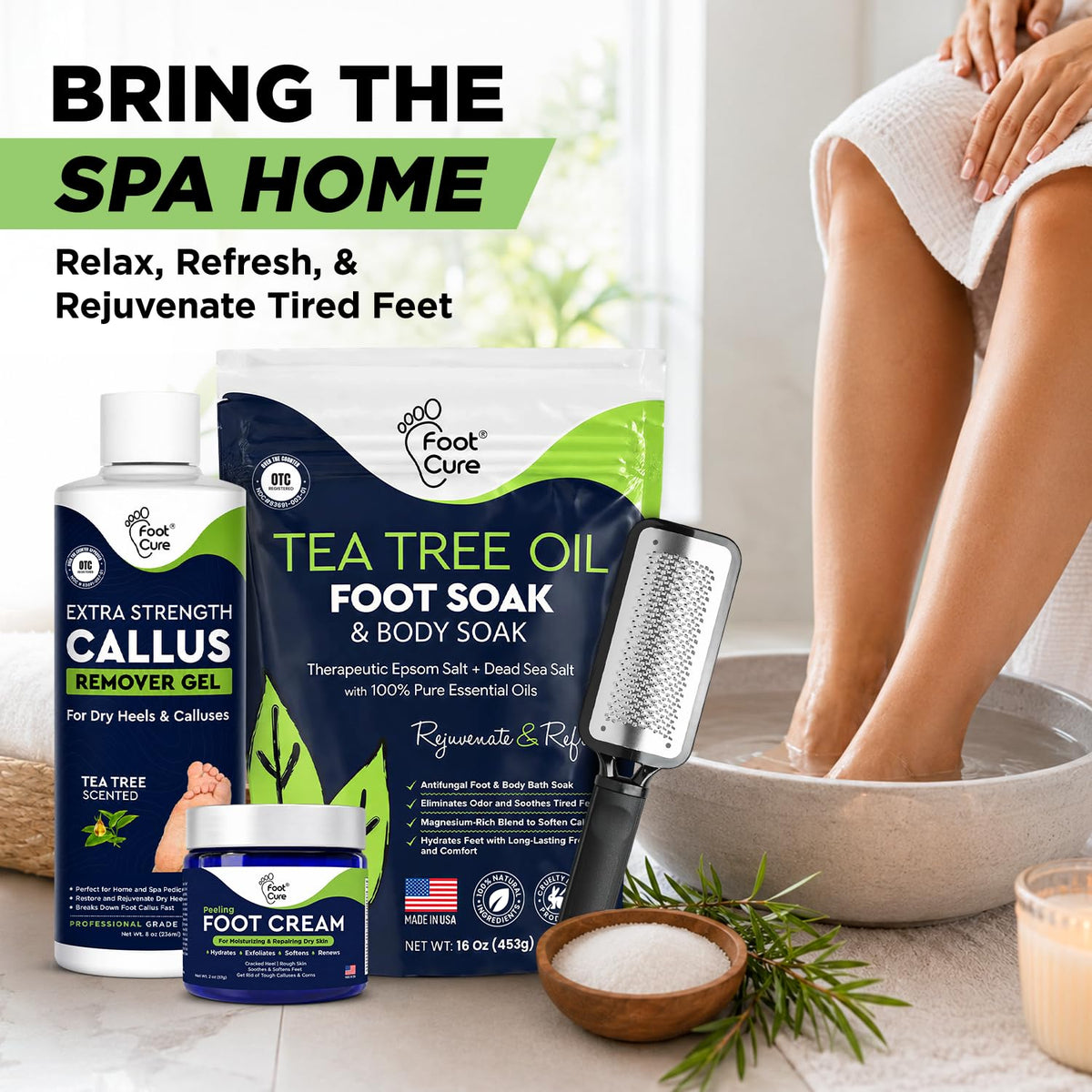 Tea Tree Callus Remover Gel & Foot Soak, Foot Cream for Dry Cracked Feet
