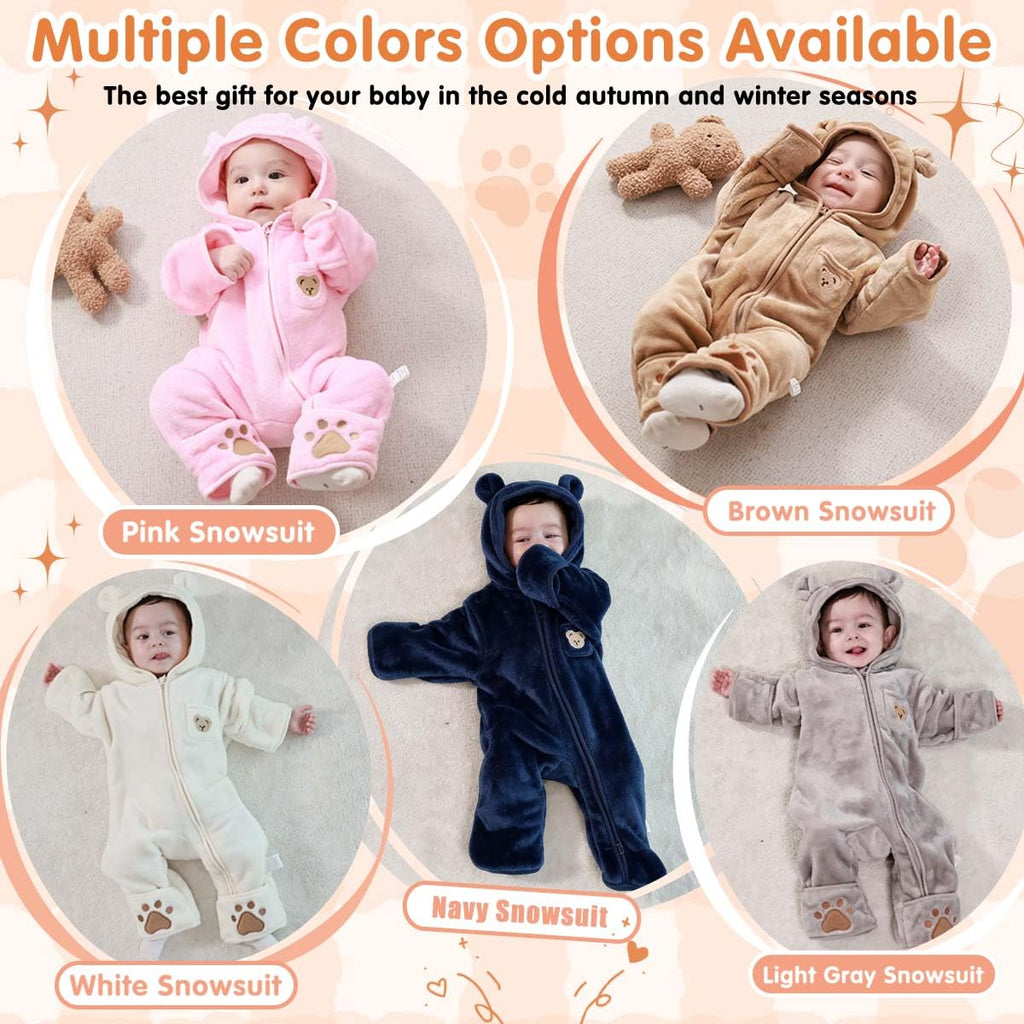 Fairy Baby Newborn Baby Winter Snowsuit Cute Bear Outfit One-Piece Hooded Romper Fleece Jumpsuit Fluffy Outwear Infant Girls Boys Brown 0-3M