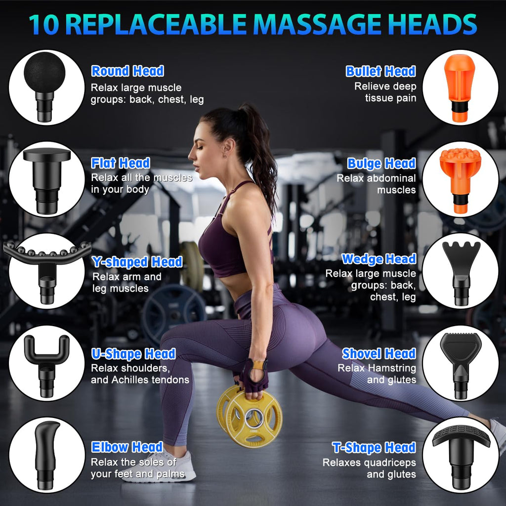TOLOCO Massage Gun, Deep Tissue Back Massage for Athletes for Pain Relief, Percussion Massager with 10 Massages Heads & Silent Brushless Motor, Fathers Day Dad Gifts, Carbon