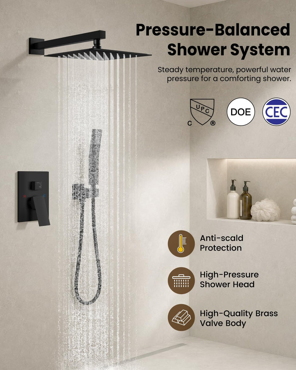 gotonovo Shower Faucet Set with Handheld Spray Matte Black,10'' Head