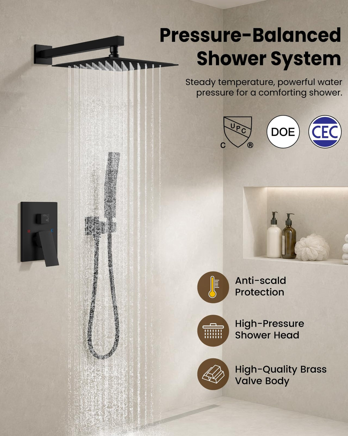 gotonovo Shower Faucet Set with Handheld Spray Matte Black,10'' Head