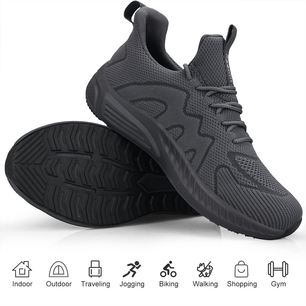 Feethit Mens Non Slip Running Shoes Walking Slip on Sneakers Dark Gray