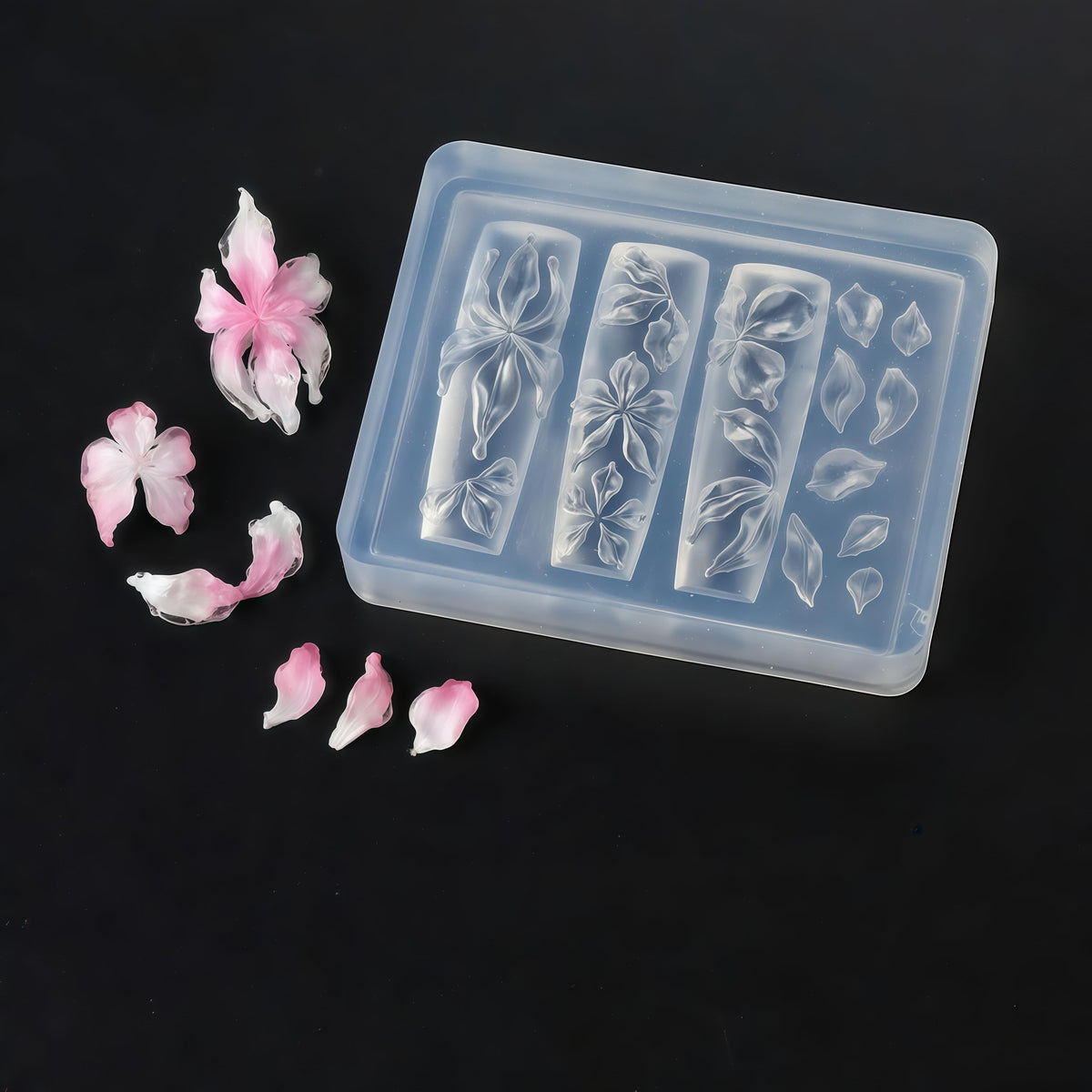 Pizadix 2 Pcs Flower Silicone Nail Art Molds for Women Resin Nail Design