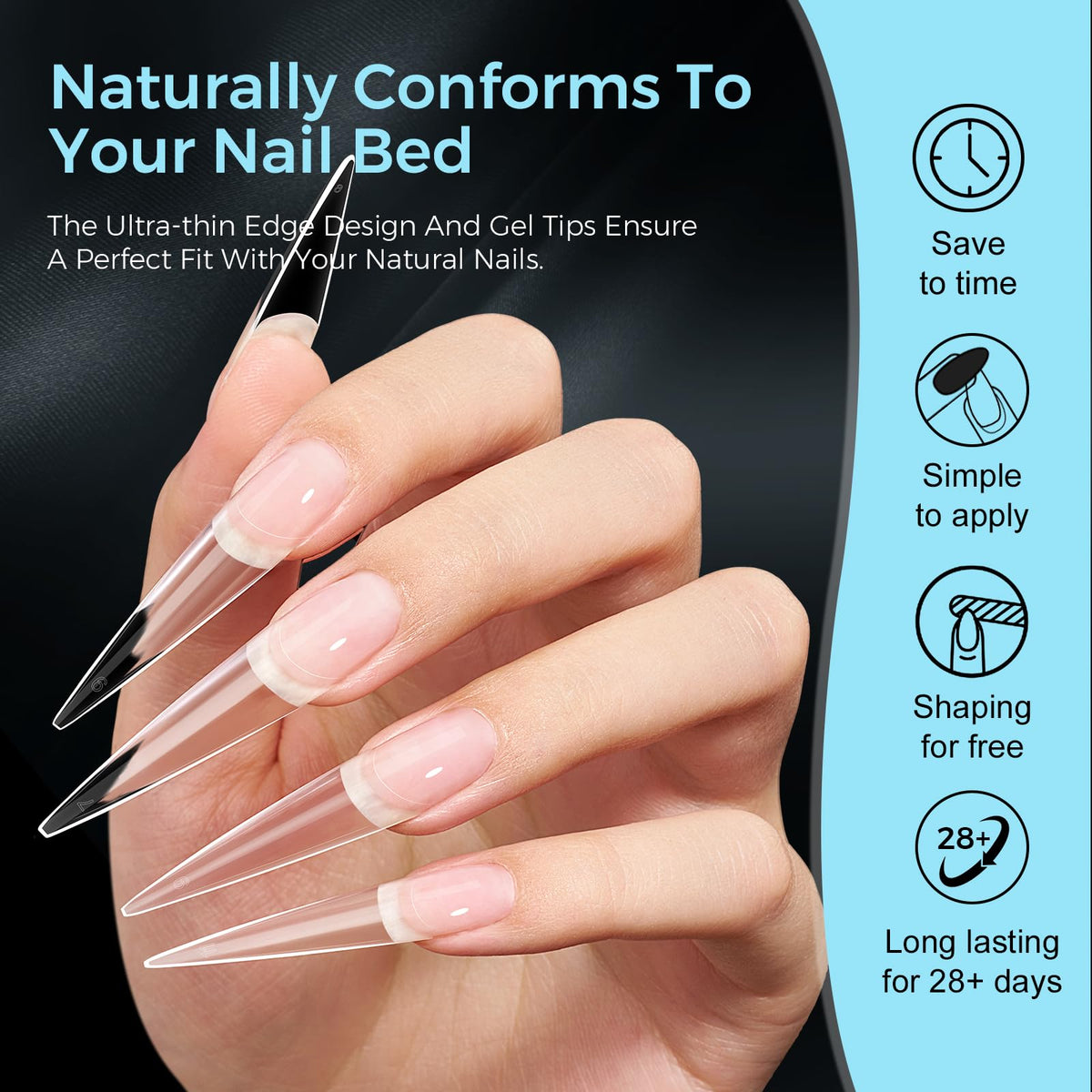 TOMICCA Extra Long Stiletto Nail Tips XXL 504pcs Clear Half Cover No C Curve Nail Tips, 12 Sizes Matte False Nails for DIY & Salon, Beginners & Professionals