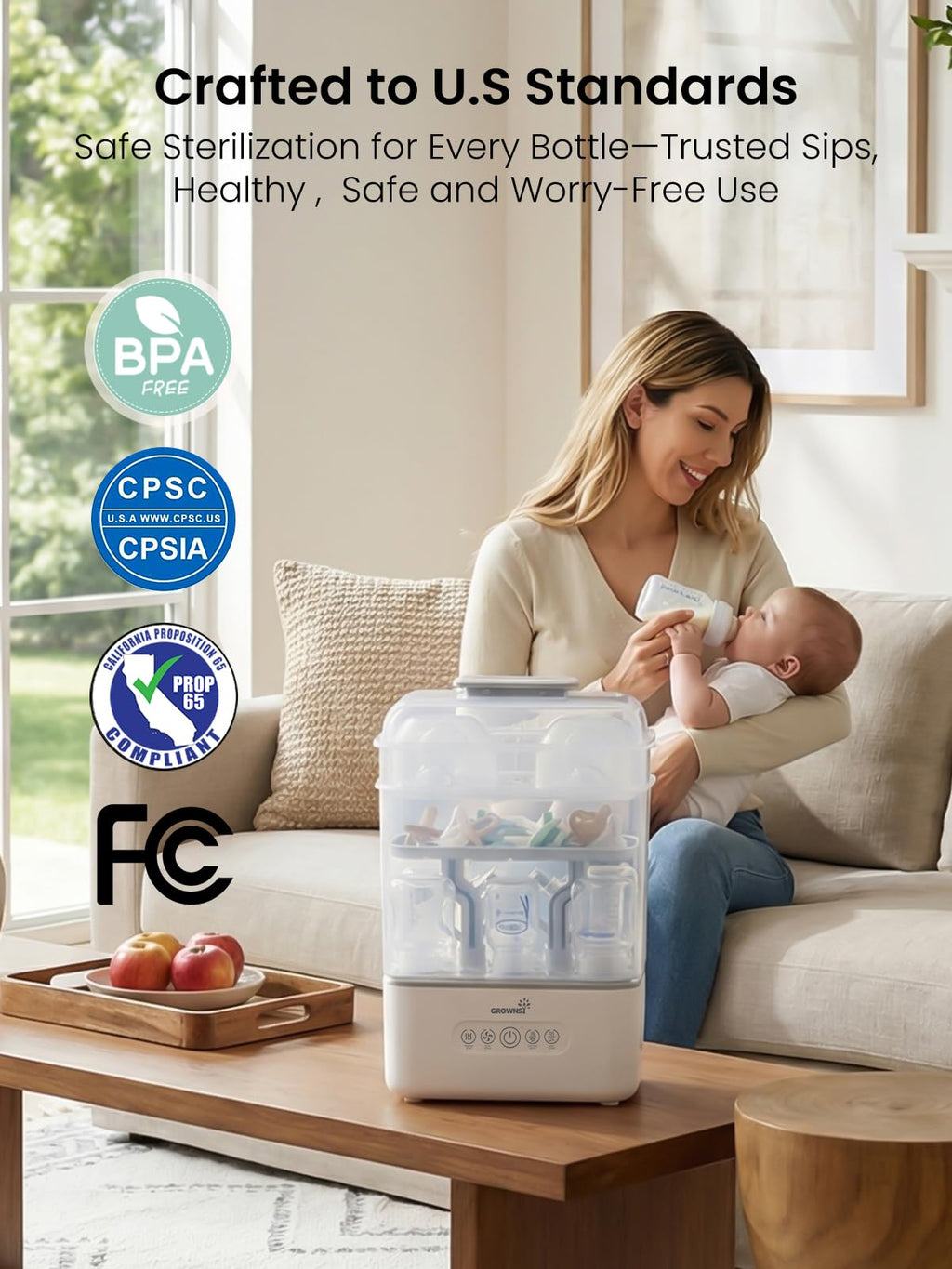 GROWNSY Baby Bottle Sterilizer and Dryer, 3-Tier, with Travel Kit