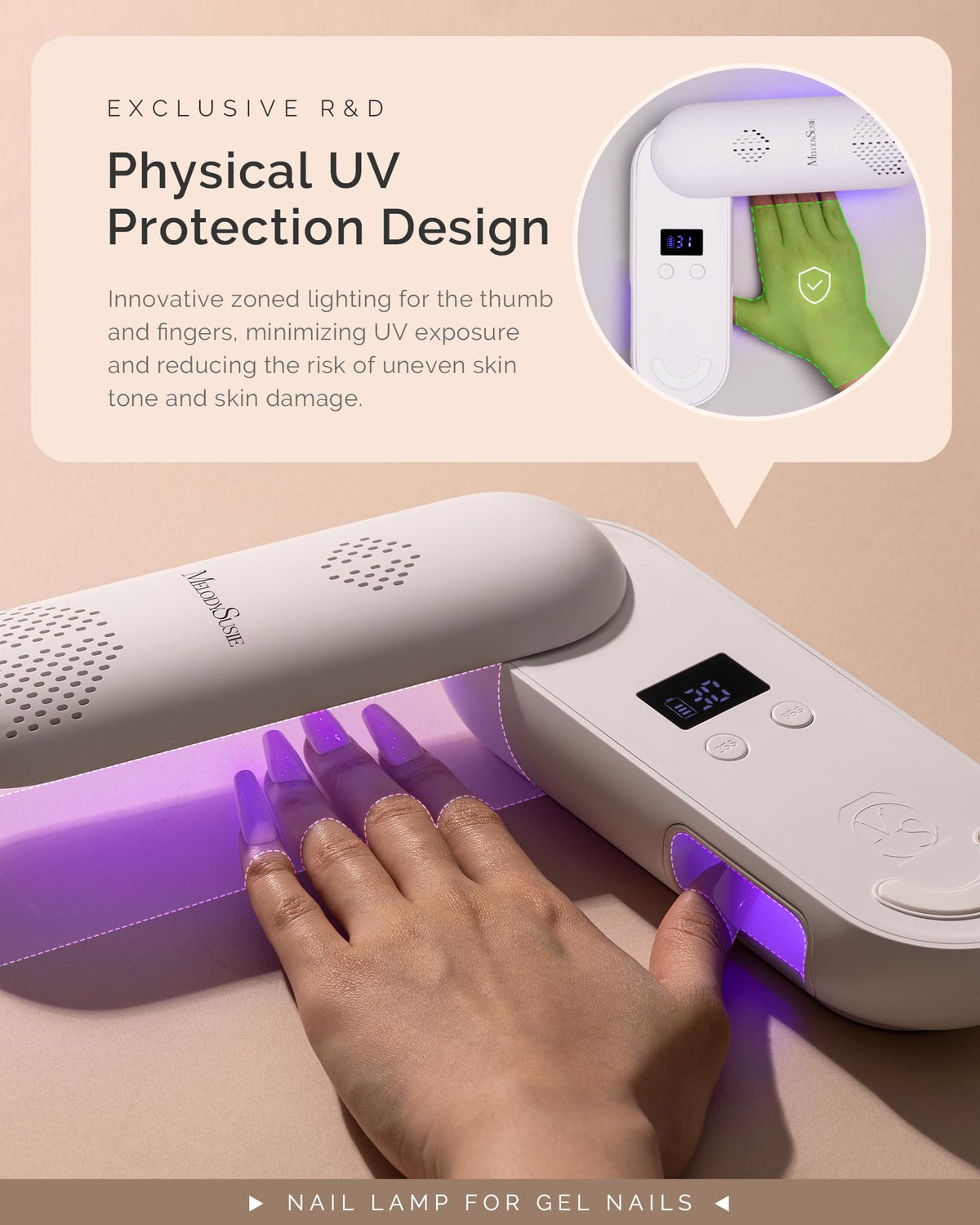 MelodySusie Compact Cordless UV LED Nail Lamp P-PLUS20F for UV Protection