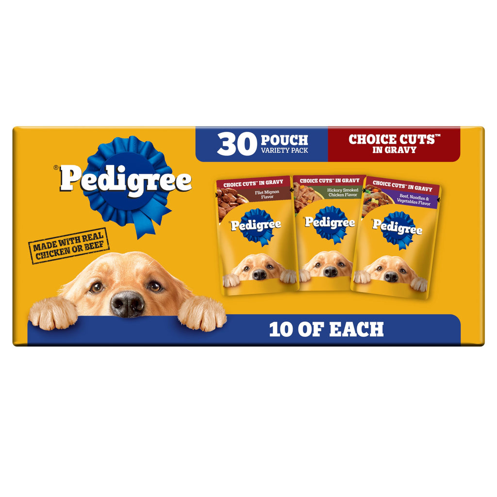 Pedigree Choice Cuts Wet Dog Food Pouch, Protein Variety, 3.5 oz, 30 Count