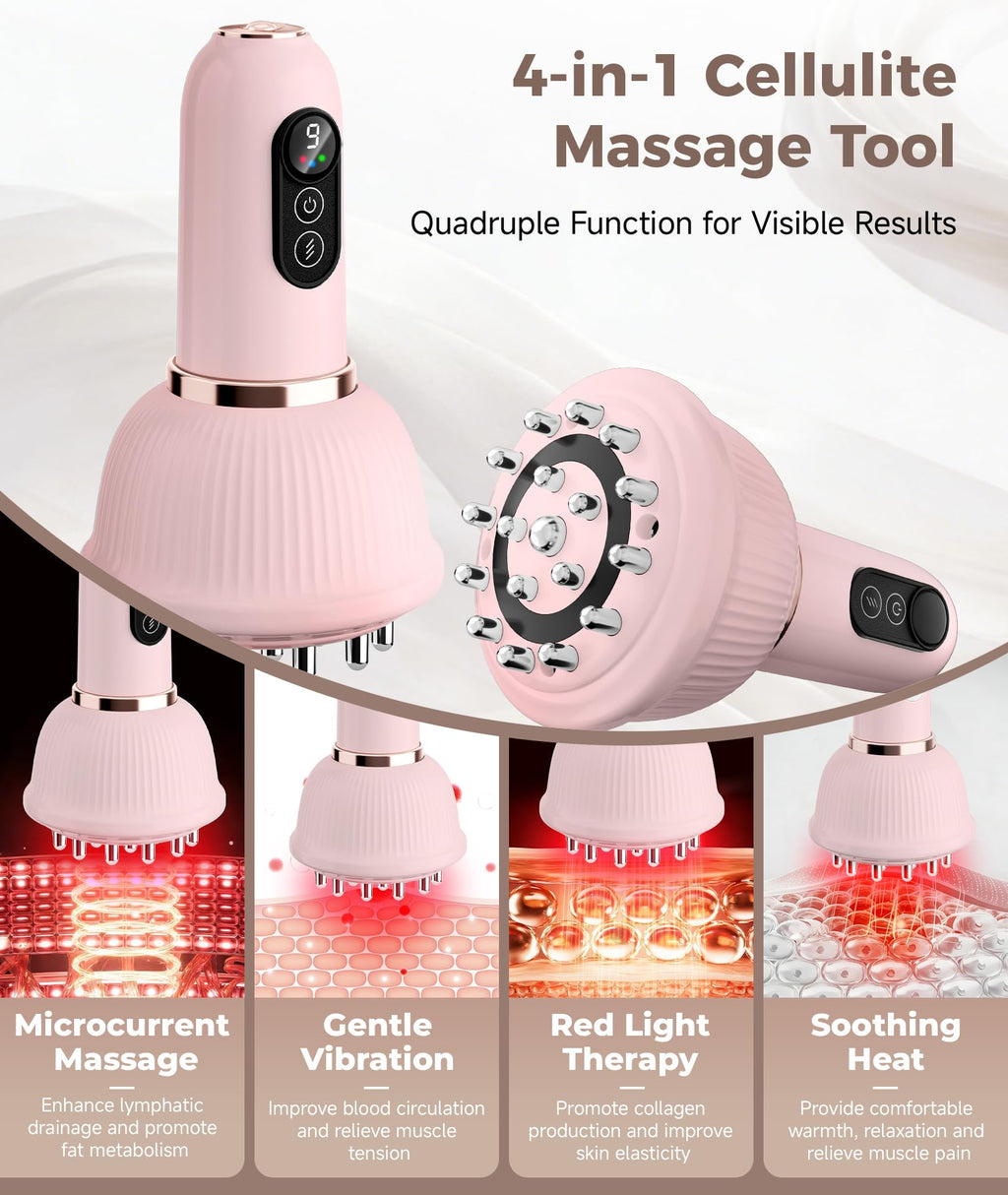 Jobazok Lymphatic Drainage Massager, Anti Cellulite Massage Tool, Body Sculpting Machine with Red Light Therapy, Heating, Vibration for Stretch Marks & Cellulite, Gift for Women & Men, Pink