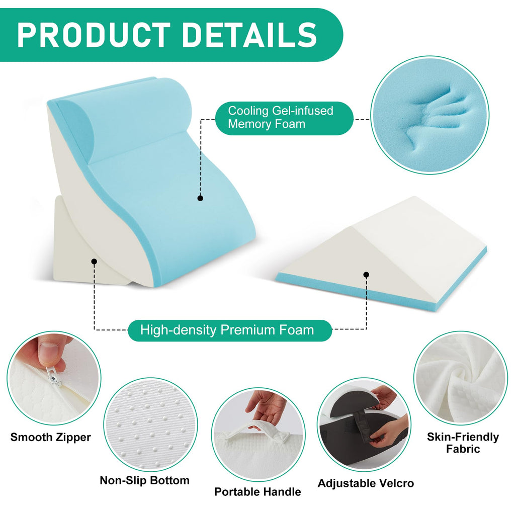 Bambulex 4PCS Wedge Pillow Set for After Surgery, White/Grey