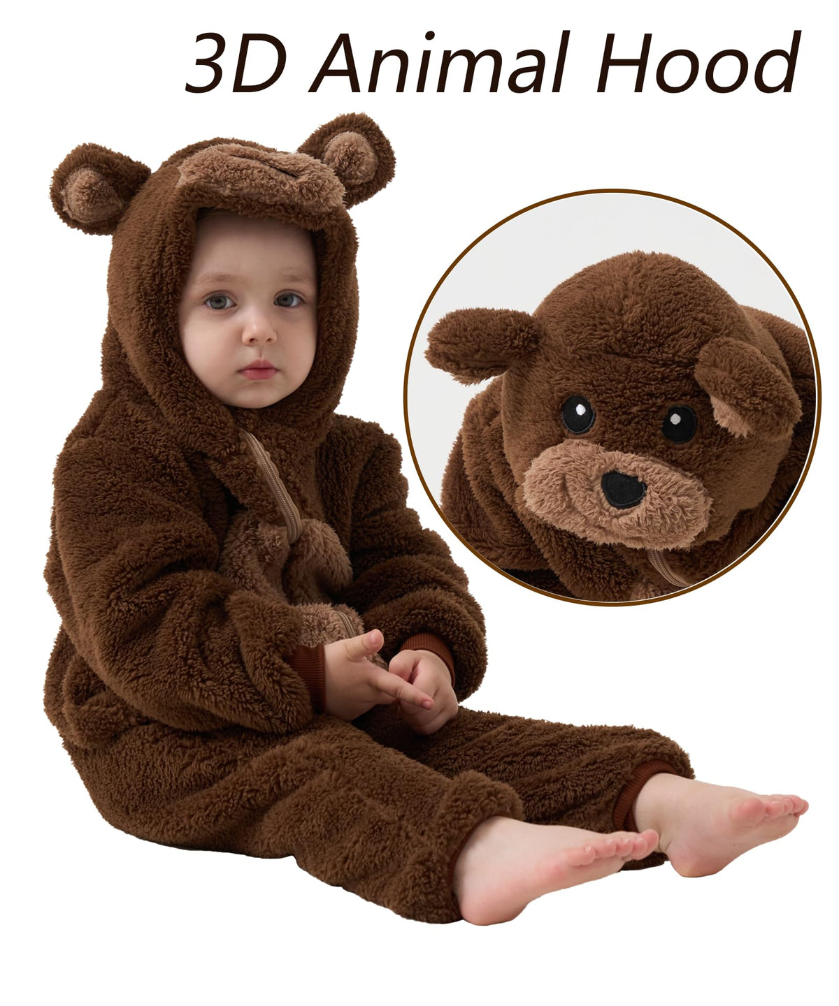 LONULAIN Unisex Baby Animal Costume Pajamas, Infant Flannel Hooded Halloween Romper Cosplay Costume/Homewear/Sleepwear (Bear,24-30 Months)