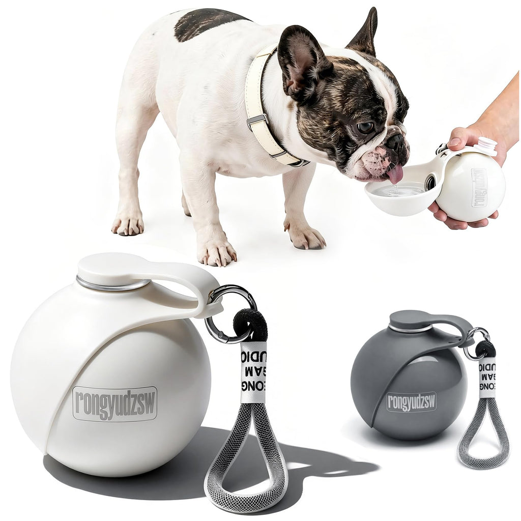 2-in-1 Portable Dog Water Bottle with Bowl, 285 ml, Leak-Proof Stainless Steel Dog Travel Water Bottle with Silicone Foldable Bowl, Suitable for Small Dogs on Walks and Outdoor Hikes