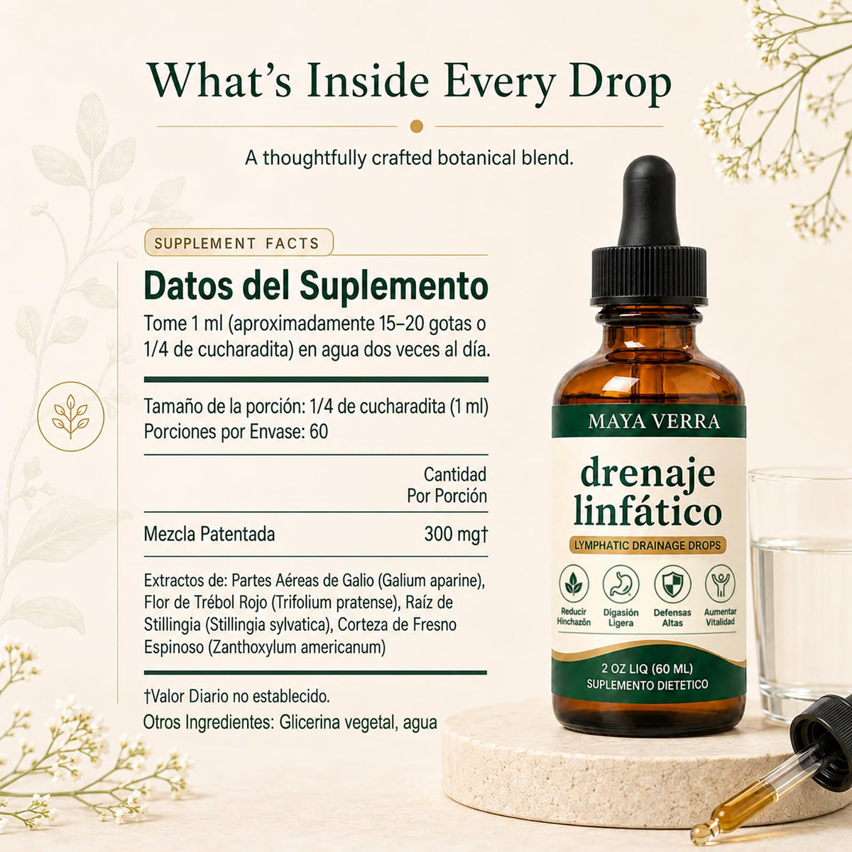 SOURPLUS Maya Verra Drenaje LinfáTico Gotas, Lymphatic Drainage Drops, Full Body Detox & Cleanse, Immune Support, Reduce Bloating, Vegan, Non-GMO (60ml) (1)