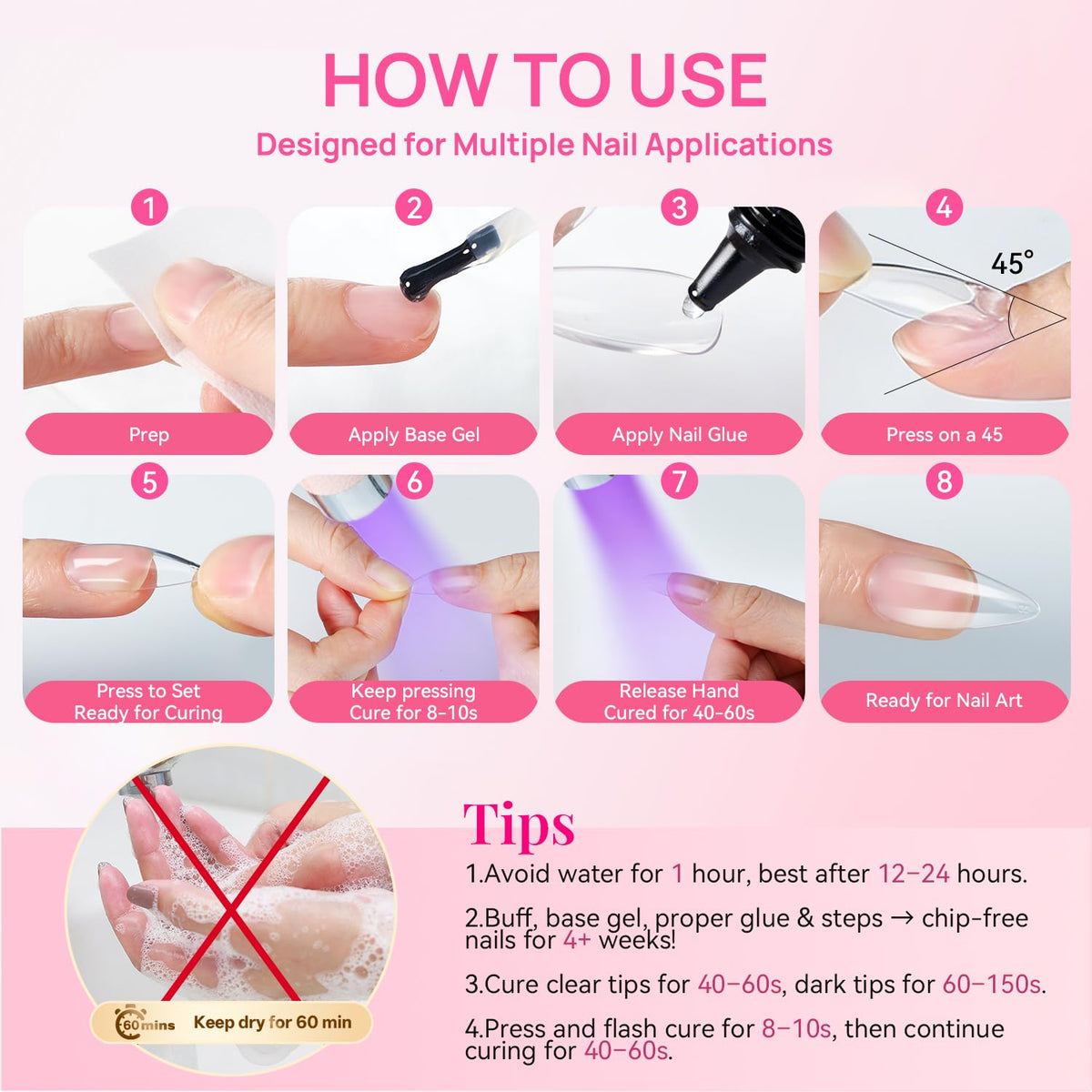 Krofaue Solid Nail Glue Gel 4 Pack, Press On Nail Glue, Strong Bond