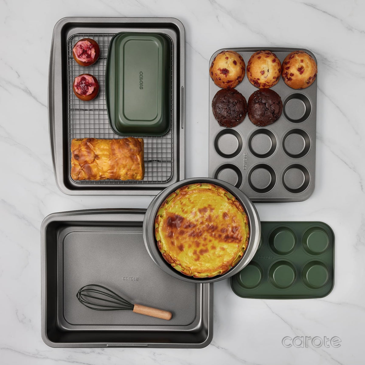 CAROTE 49pcs Nonstick Cookware Set, Pots and Pans Set with Bakeware