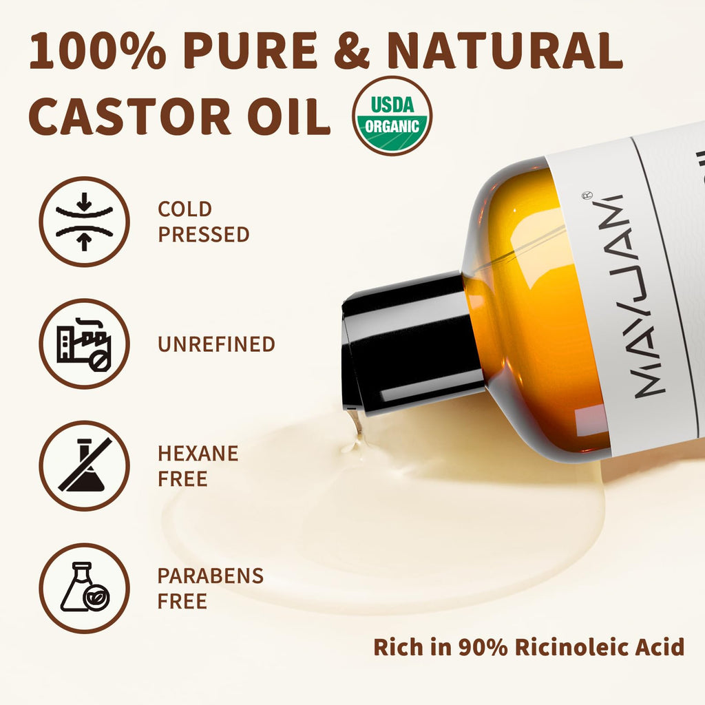 MAYJAM Organic Castor Oil for Body, Face, Skin Care, USDA Certified, 16 oz