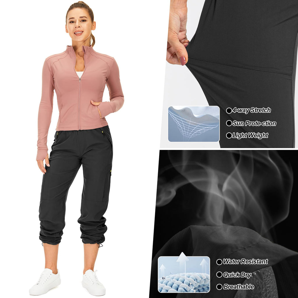 Toomett Women's Hiking Cargo Pants Quick Dry UPF50+ Outdoor Pants for Women Fishing Safari Travel Stretchy Pants with Pockets,6608,Black,L