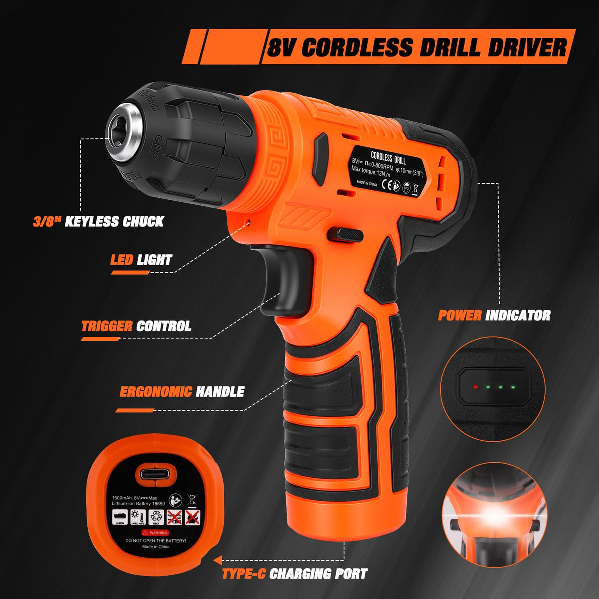 Thatool 139-Piece Home Tool Kit with 8V Cordless Drill and Storage Case