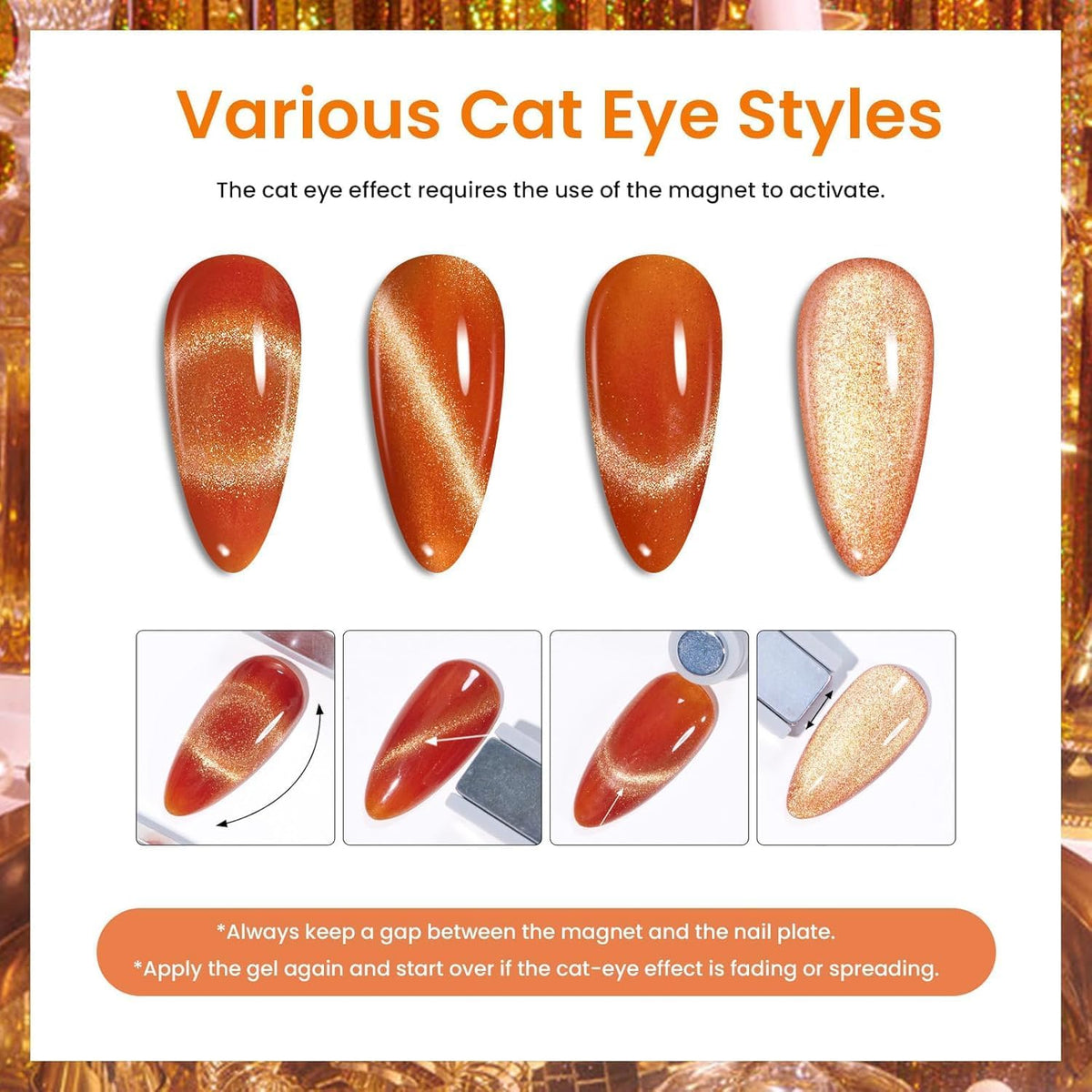 Beetles Cat Eye Gel Nail Polish Set, 20 Colors Fall Cat Eye Glitter Gel