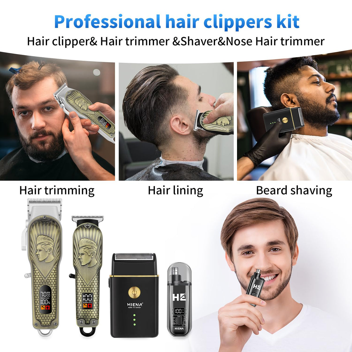 HIENA PRO Professional Hair Clippers for Men Clippers and Trimmer Set
