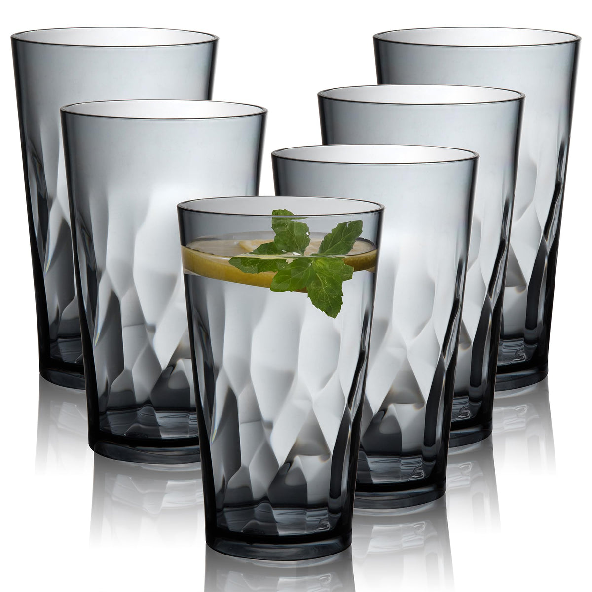 JGIRL Unbreakable Plastic Drinking Glasses,Set of 6,16 Ounces (Grey)