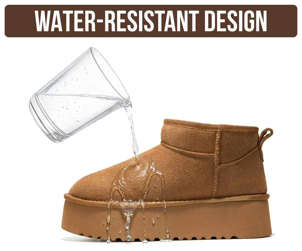 100% Genuine Leather Ankle Boots for Women Waterproof Platform Womens Boots