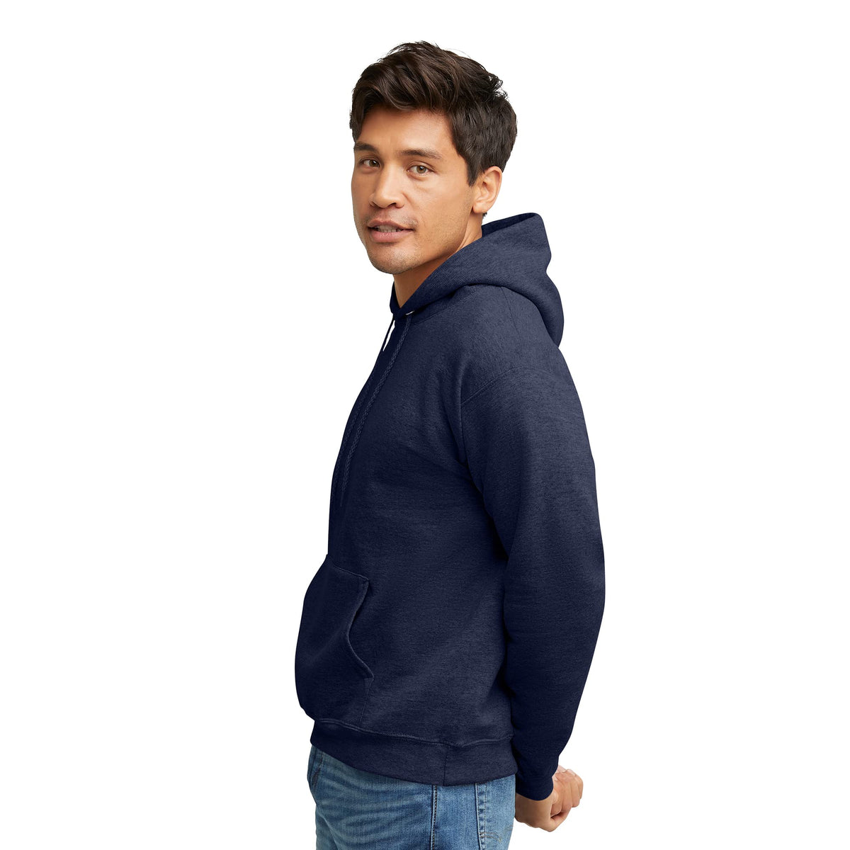 Hanes Comfortblend EcoSmart Hoodie, Midweight Fleece, Pullover Hooded Sweatshirt for Men, Heather Navy, Large