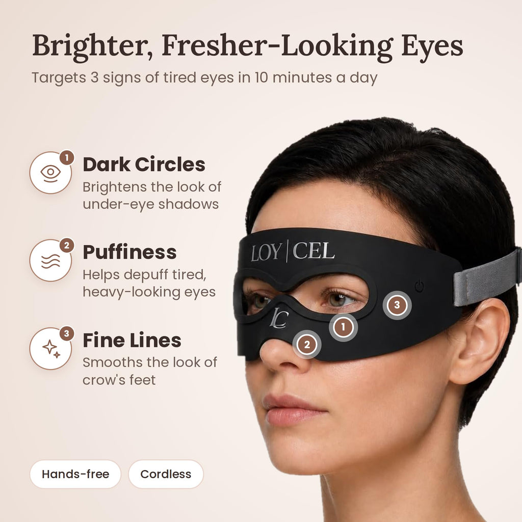 LOY | CEL Under Eye Red Light Therapy Device, Reusable Silicone LED Eye Mask Patches for Dark Circles, Puffy Eyes, Bags & Wrinkles, 7 Mode Rechargeable Under Eye Massager with Heat for Women & Men